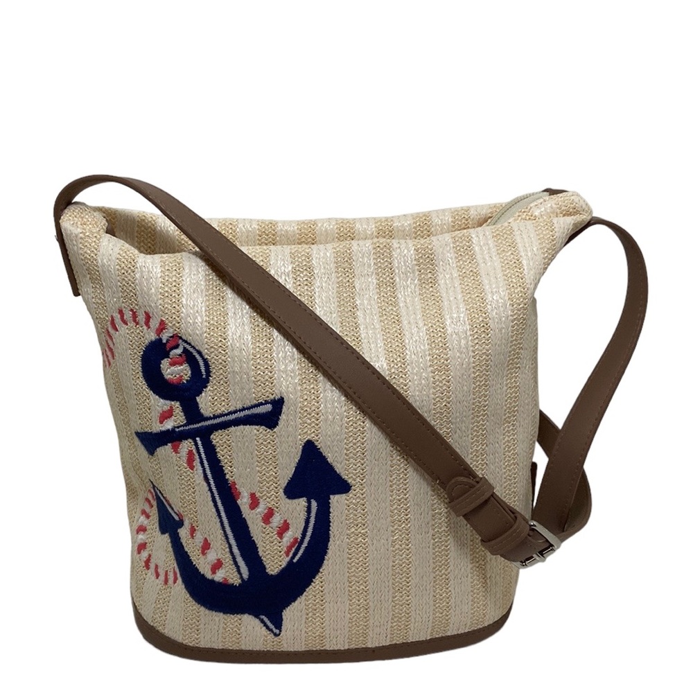 Vera Bradley womens Straw Bucket Crossbody Purse Regatta Anchor Navy